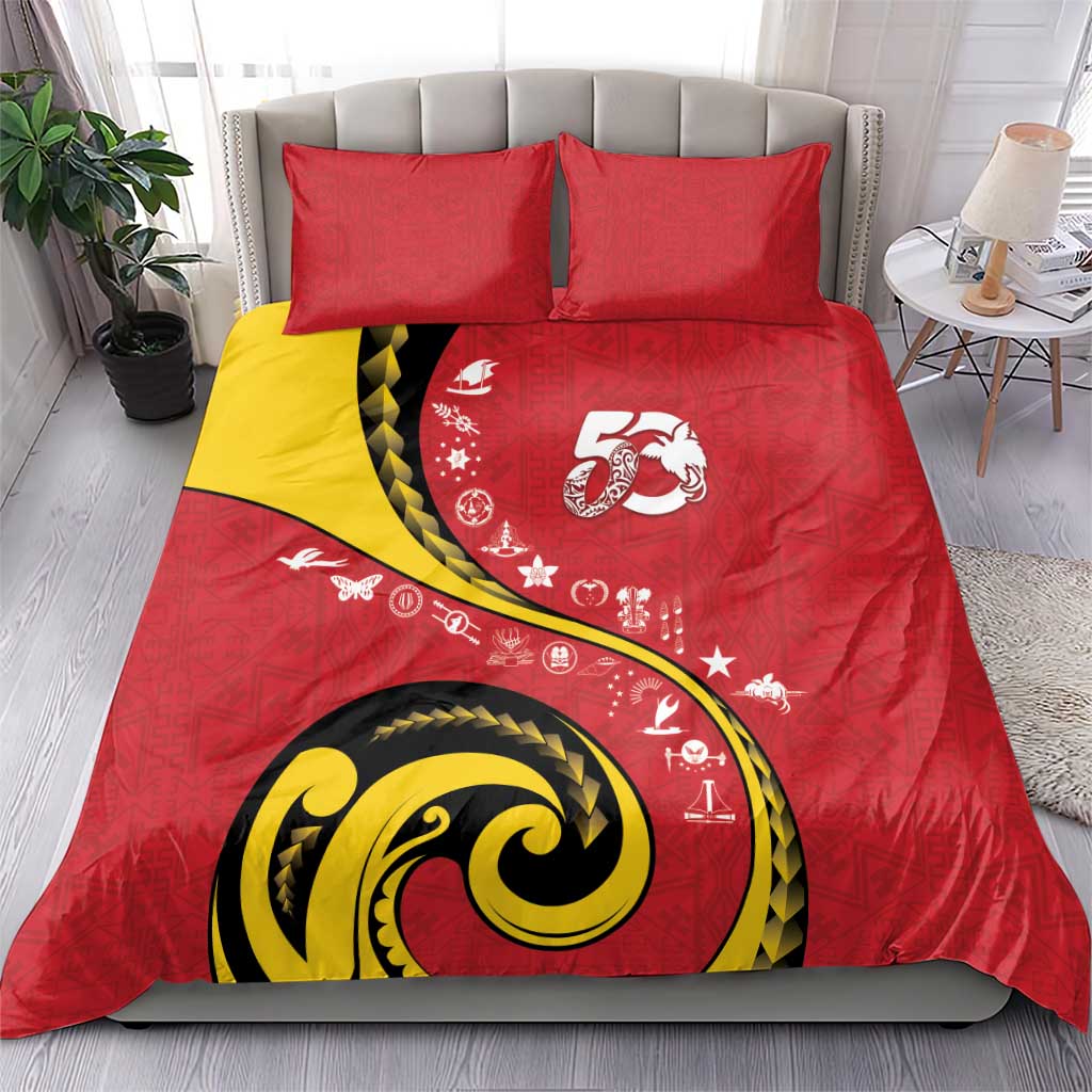 Papua New Guinea 50th Independence Anniversary Bedding Set Special Style Red Version - Polynesian Pride