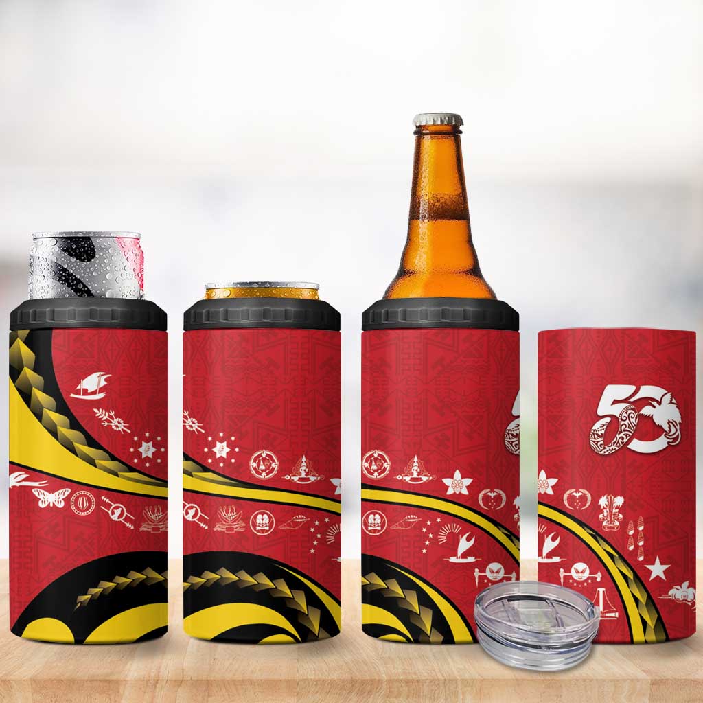 Papua New Guinea 50th Independence Anniversary 4 in 1 Can Cooler Tumbler Special Style Red Version LT05 - Polynesian Pride