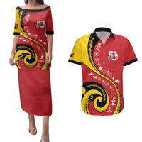 Papua New Guinea 50th Independence Anniversary Couples Matching Puletasi and Hawaiian Shirt Special Style Red Version LT05 Red - Polynesian Pride