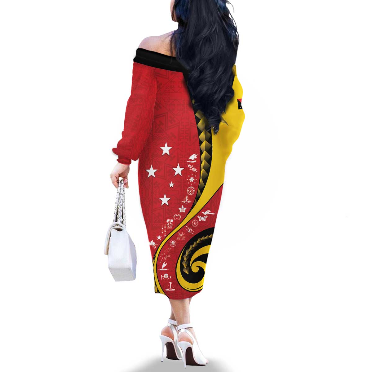 Papua New Guinea 50th Independence Anniversary Family Matching Off The Shoulder Long Sleeve Dress and Hawaiian Shirt Special Style Red Version - Polynesian Pride