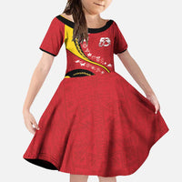 Papua New Guinea 50th Independence Anniversary Family Matching Off Shoulder Maxi Dress and Hawaiian Shirt Special Style Red Version - Polynesian Pride