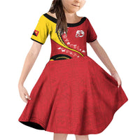 Papua New Guinea 50th Independence Anniversary Family Matching Off Shoulder Short Dress and Hawaiian Shirt Special Style Red Version - Polynesian Pride