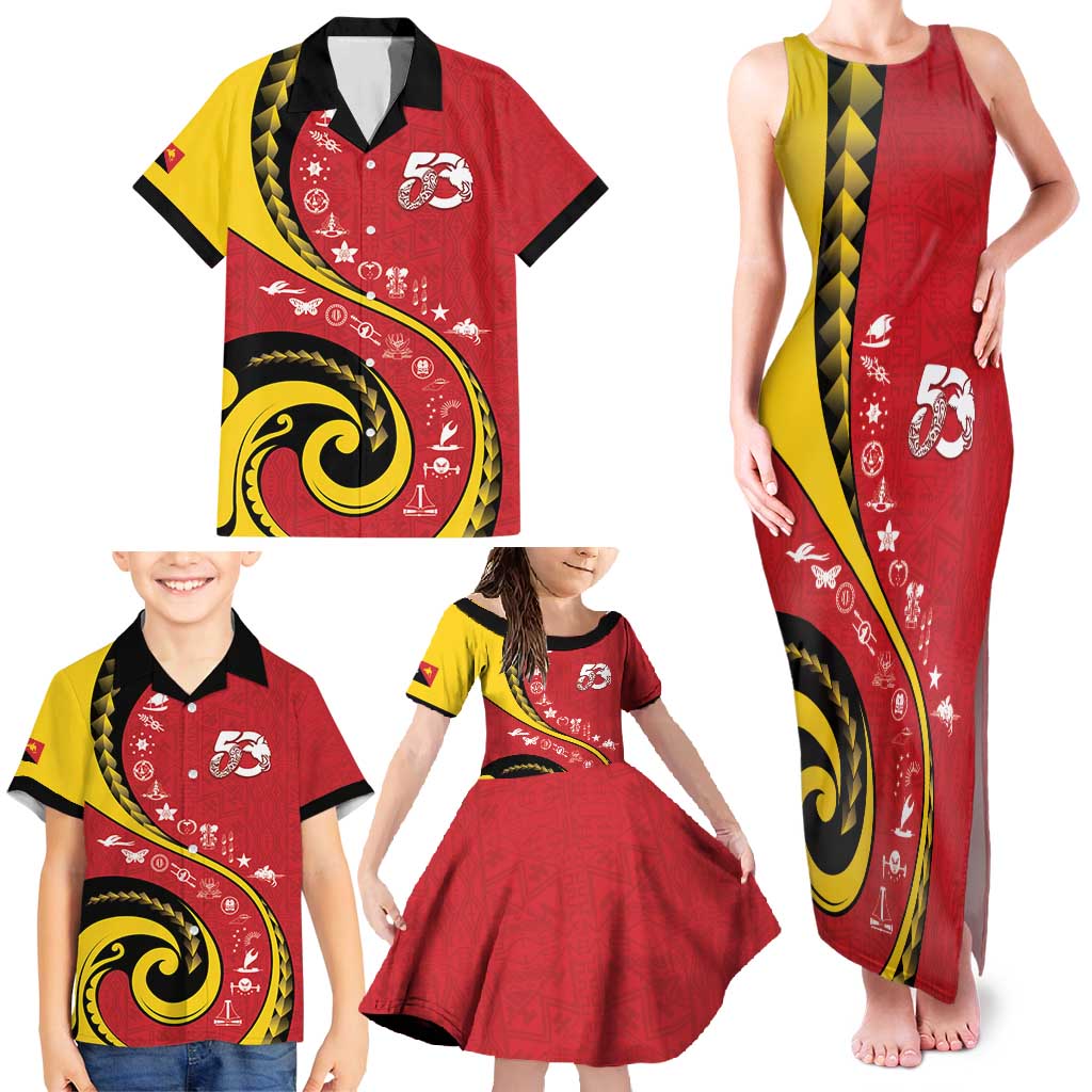 Papua New Guinea 50th Independence Anniversary Family Matching Tank Maxi Dress and Hawaiian Shirt Special Style Red Version LT05 - Polynesian Pride