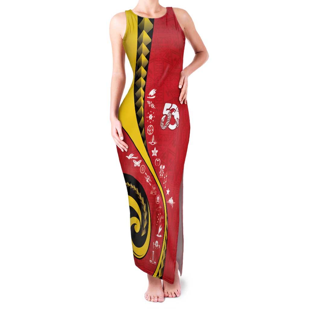 Papua New Guinea 50th Independence Anniversary Family Matching Tank Maxi Dress and Hawaiian Shirt Special Style Red Version - Polynesian Pride