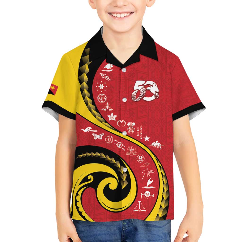 Papua New Guinea 50th Independence Anniversary Family Matching Tank Maxi Dress and Hawaiian Shirt Special Style Red Version - Polynesian Pride