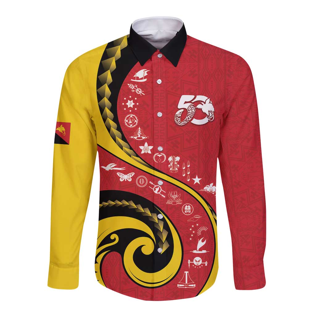 Papua New Guinea 50th Independence Anniversary Long Sleeve Button Shirt Special Style Red Version LT05 Unisex Red - Polynesian Pride