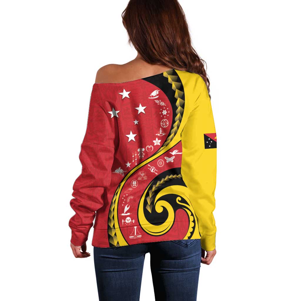 Papua New Guinea 50th Independence Anniversary Off Shoulder Sweater Special Style Red Version - Polynesian Pride