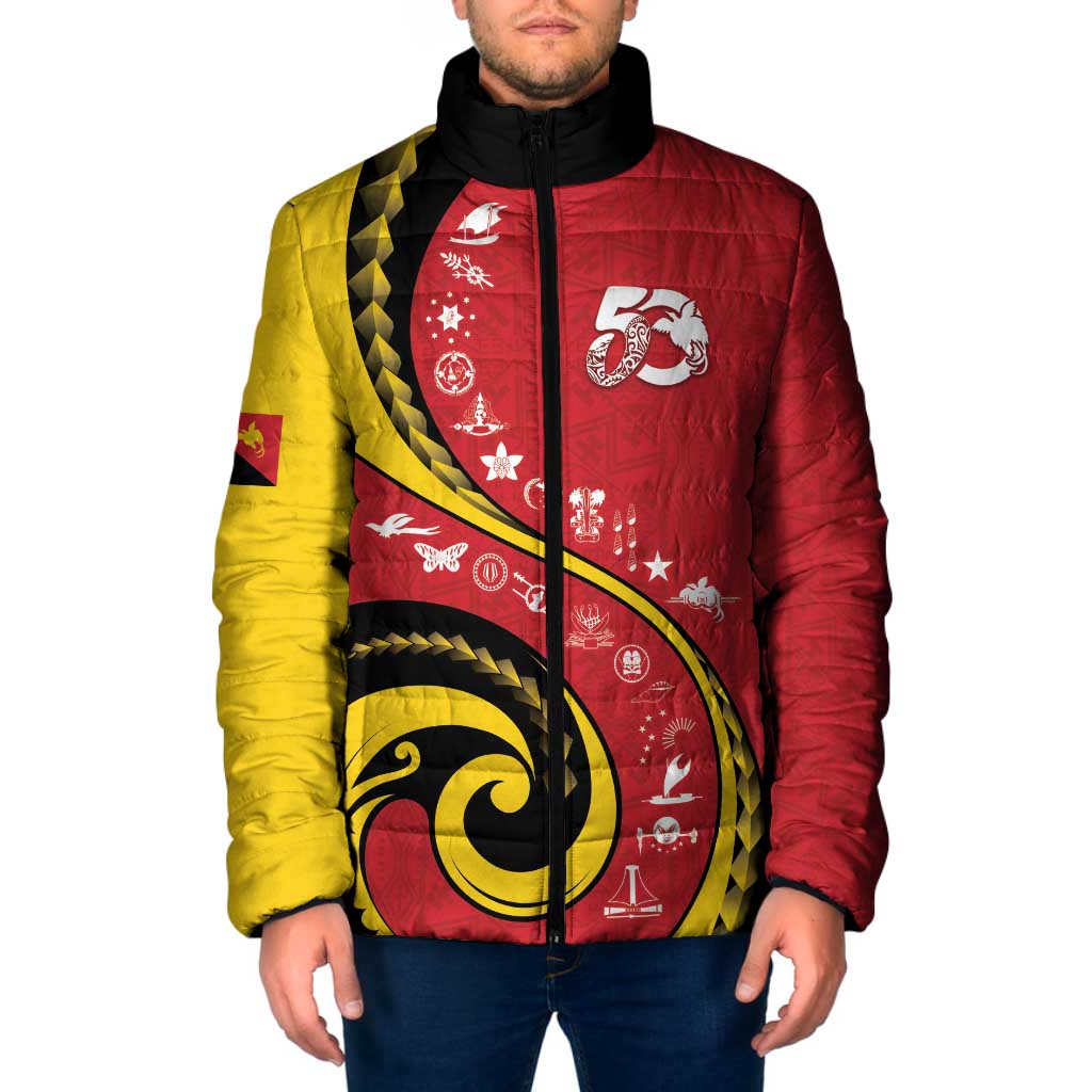 Papua New Guinea 50th Independence Anniversary Padded Jacket Special Style Red Version - Polynesian Pride