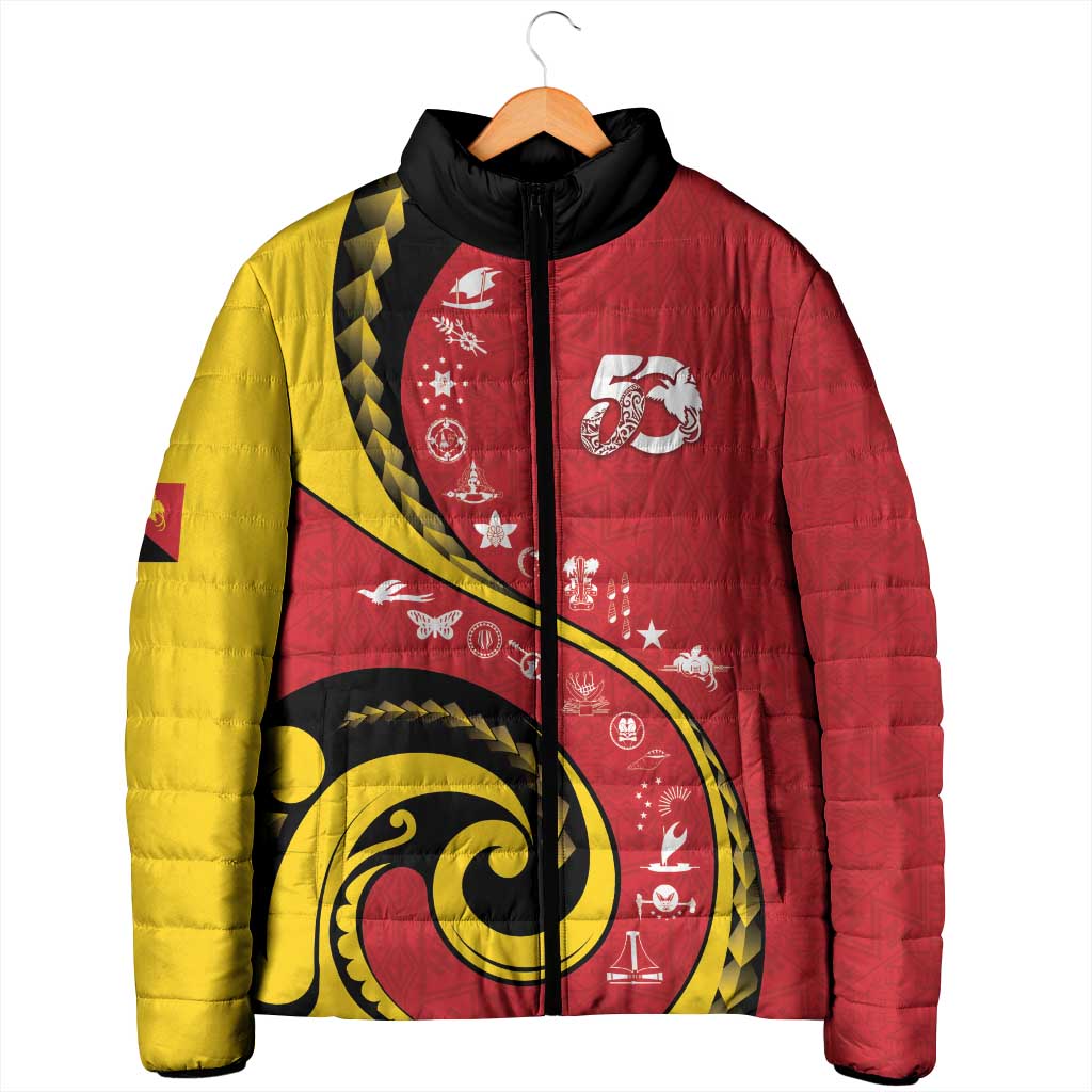 Papua New Guinea 50th Independence Anniversary Padded Jacket Special Style Red Version - Polynesian Pride