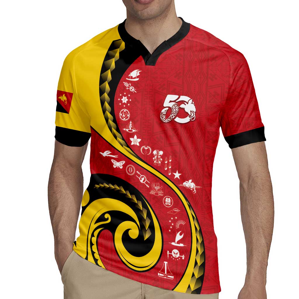 Papua New Guinea 50th Independence Anniversary Rugby Jersey Special Style Red Version - Polynesian Pride