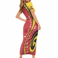 Papua New Guinea Independence Short Sleeve Bodycon Dress Special Style Red Version LT05