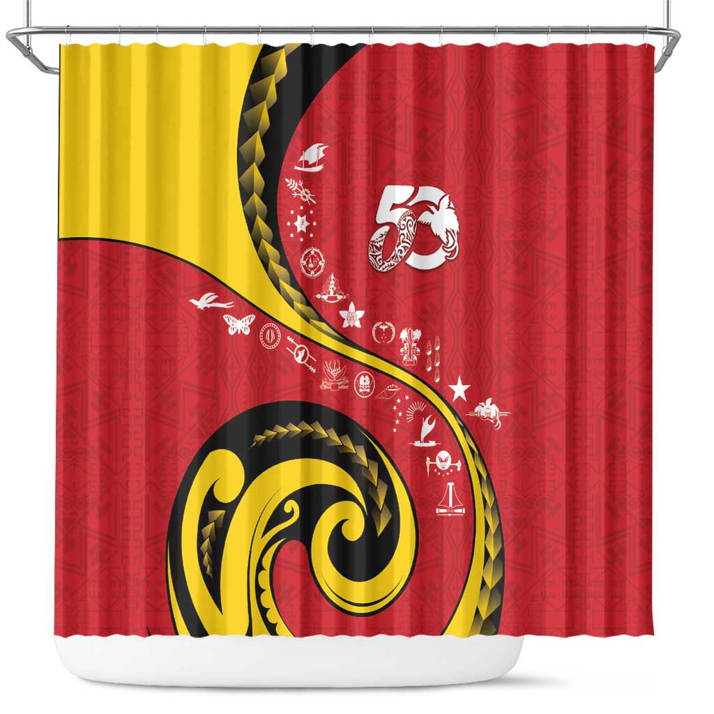 Papua New Guinea 50th Independence Anniversary Shower Curtain Special Style Red Version - Polynesian Pride