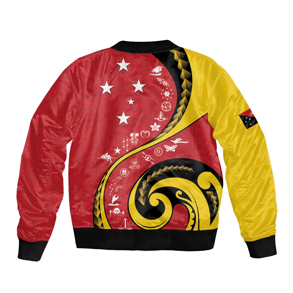 Papua New Guinea 50th Independence Anniversary Sleeve Zip Bomber Jacket Special Style Red Version - Polynesian Pride