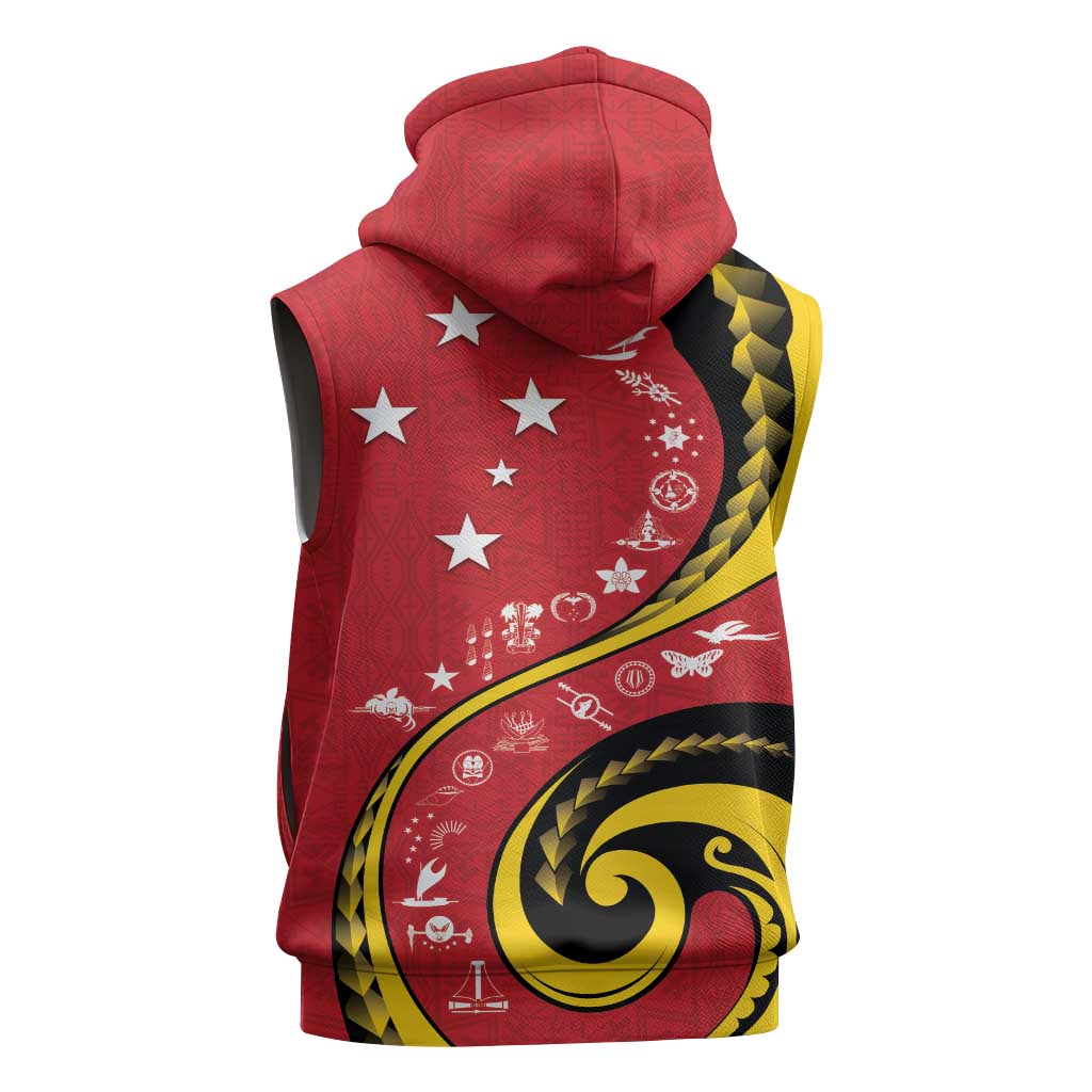 Papua New Guinea 50th Independence Anniversary Sleeveless Zip Hoodie Special Style Red Version - Polynesian Pride