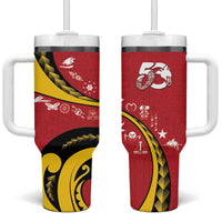 Papua New Guinea 50th Independence Anniversary Tumbler With Handle Special Style Red Version - Polynesian Pride