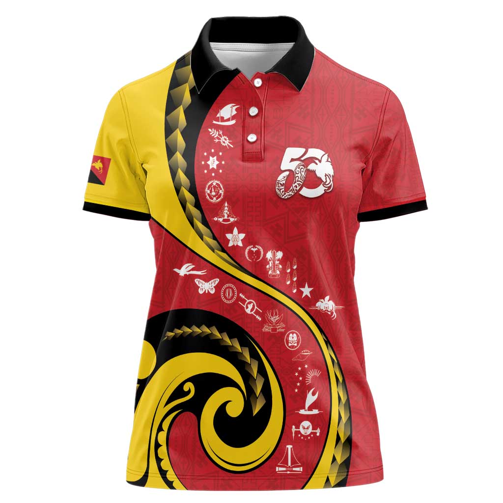 Papua New Guinea 50th Independence Anniversary Women Polo Shirt Special Style Red Version - Polynesian Pride
