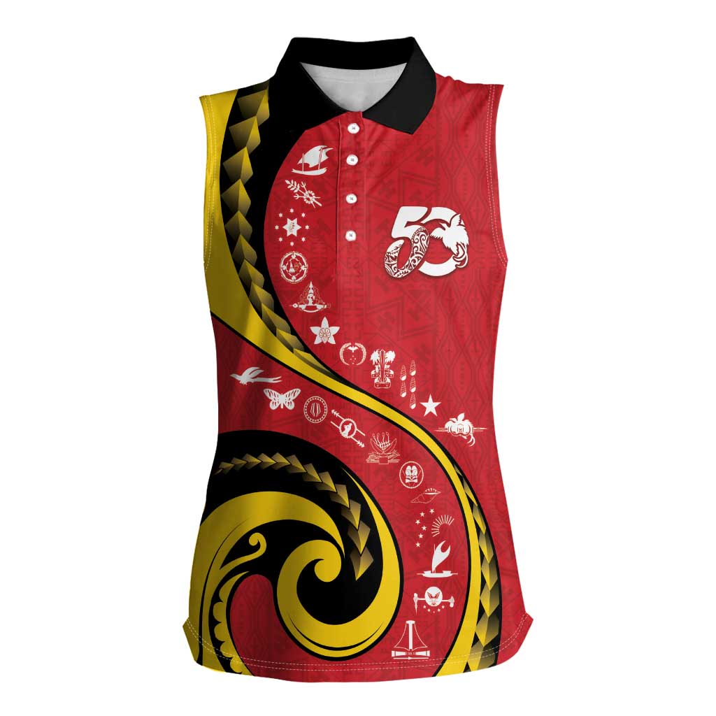 Papua New Guinea 50th Independence Anniversary Women Sleeveless Polo Shirt Special Style Red Version LT05 Female Red - Polynesian Pride