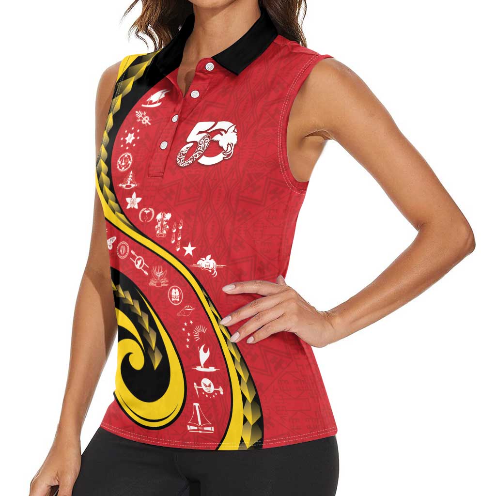 Papua New Guinea 50th Independence Anniversary Women Sleeveless Polo Shirt Special Style Red Version LT05 - Polynesian Pride