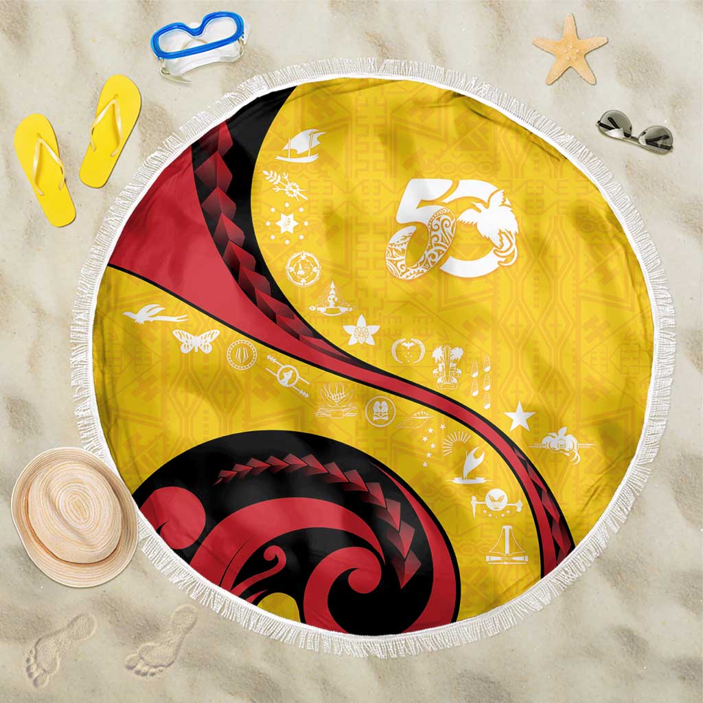 Papua New Guinea 50th Independence Anniversary Beach Blanket Special Style Yellow Version LT05 One Size 150cm Yellow - Polynesian Pride
