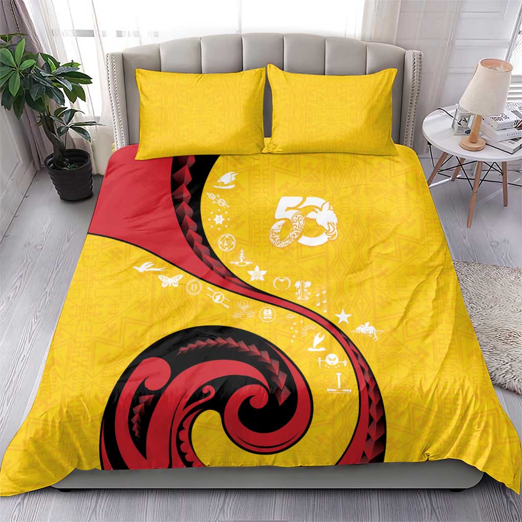 Papua New Guinea 50th Independence Anniversary Bedding Set Special Style Yellow Version - Polynesian Pride