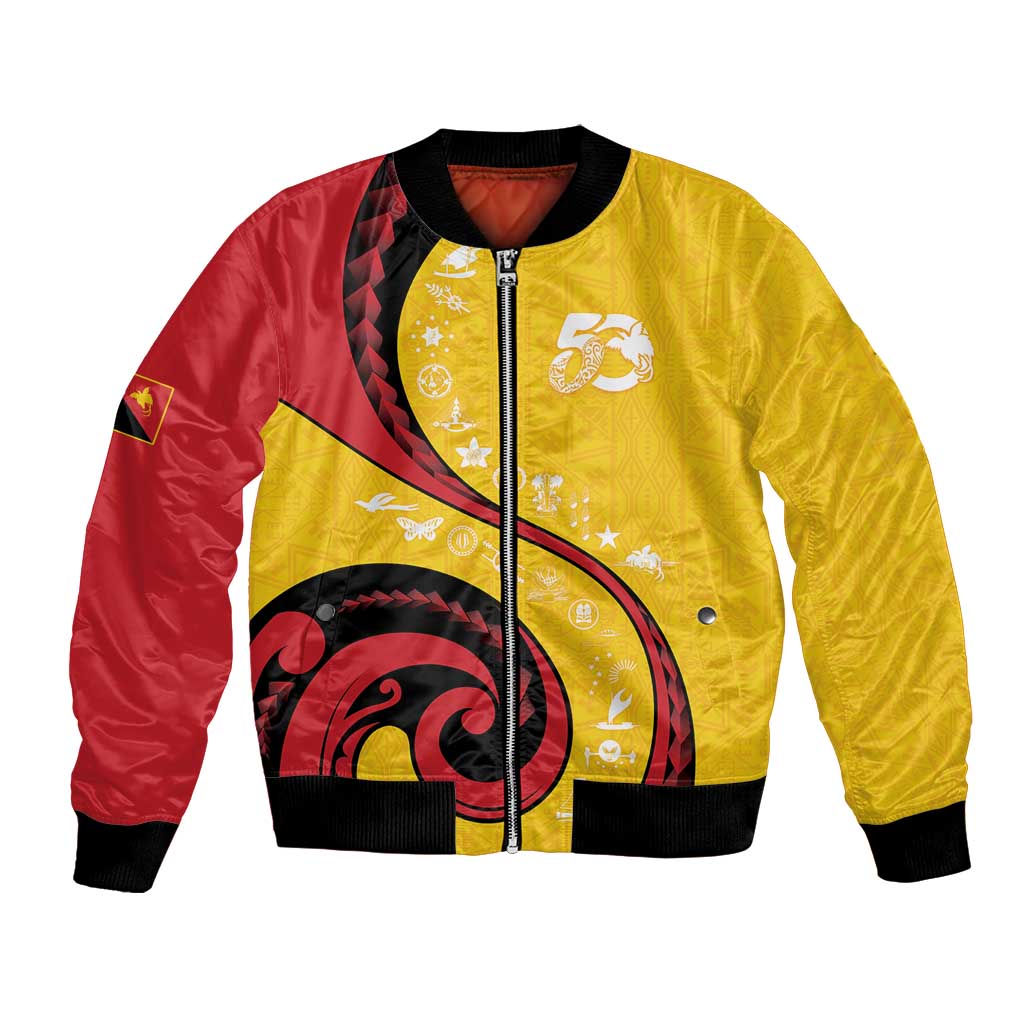 Papua New Guinea 50th Independence Anniversary Bomber Jacket Special Style Yellow Version - Polynesian Pride