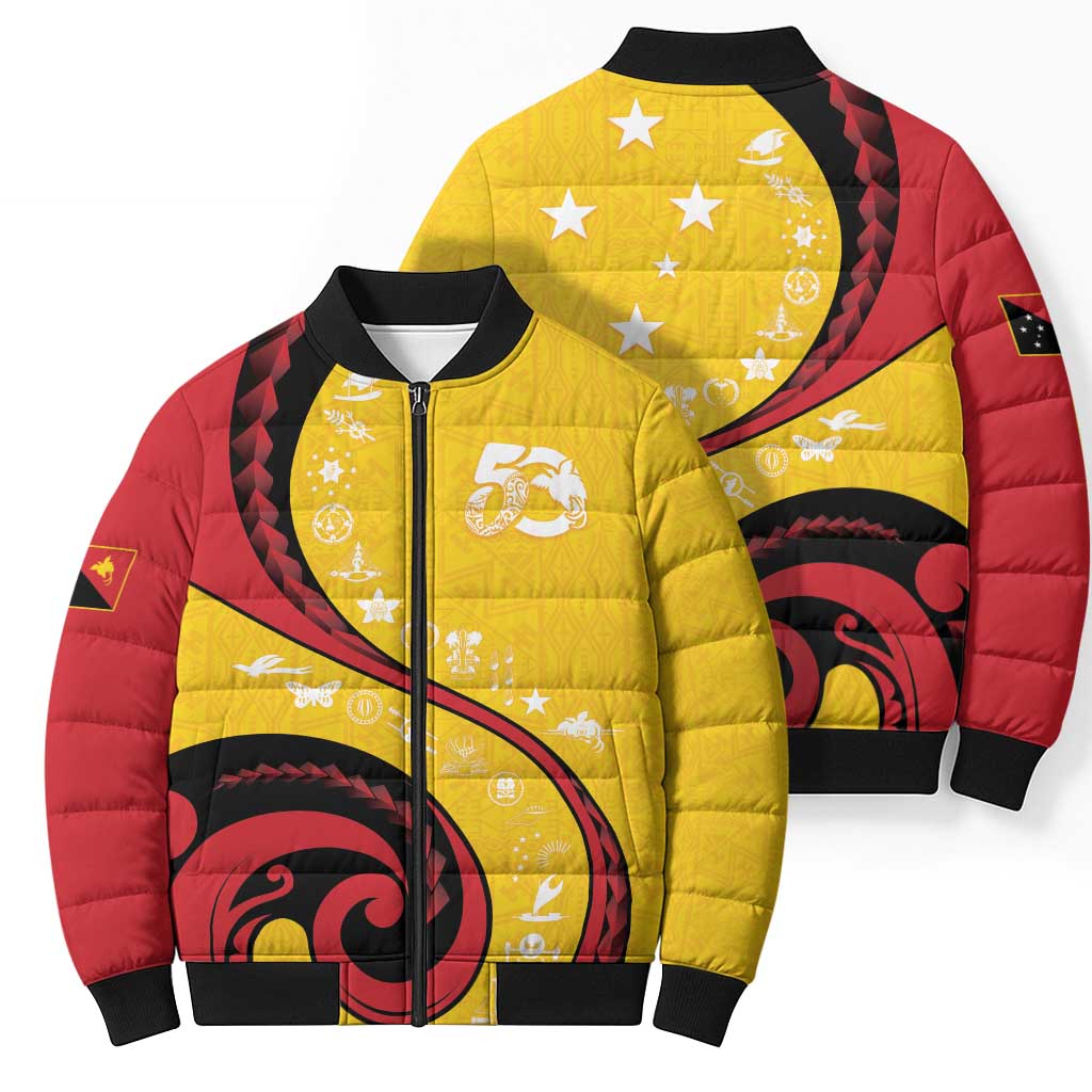 Papua New Guinea 50th Independence Anniversary Bomber Puffer Jacket Special Style Yellow Version - Polynesian Pride