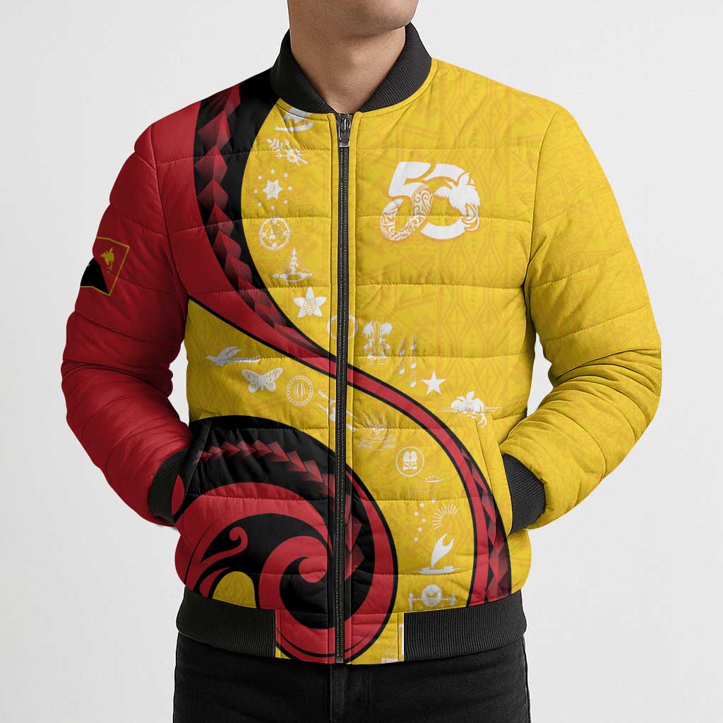 Papua New Guinea 50th Independence Anniversary Bomber Puffer Jacket Special Style Yellow Version - Polynesian Pride