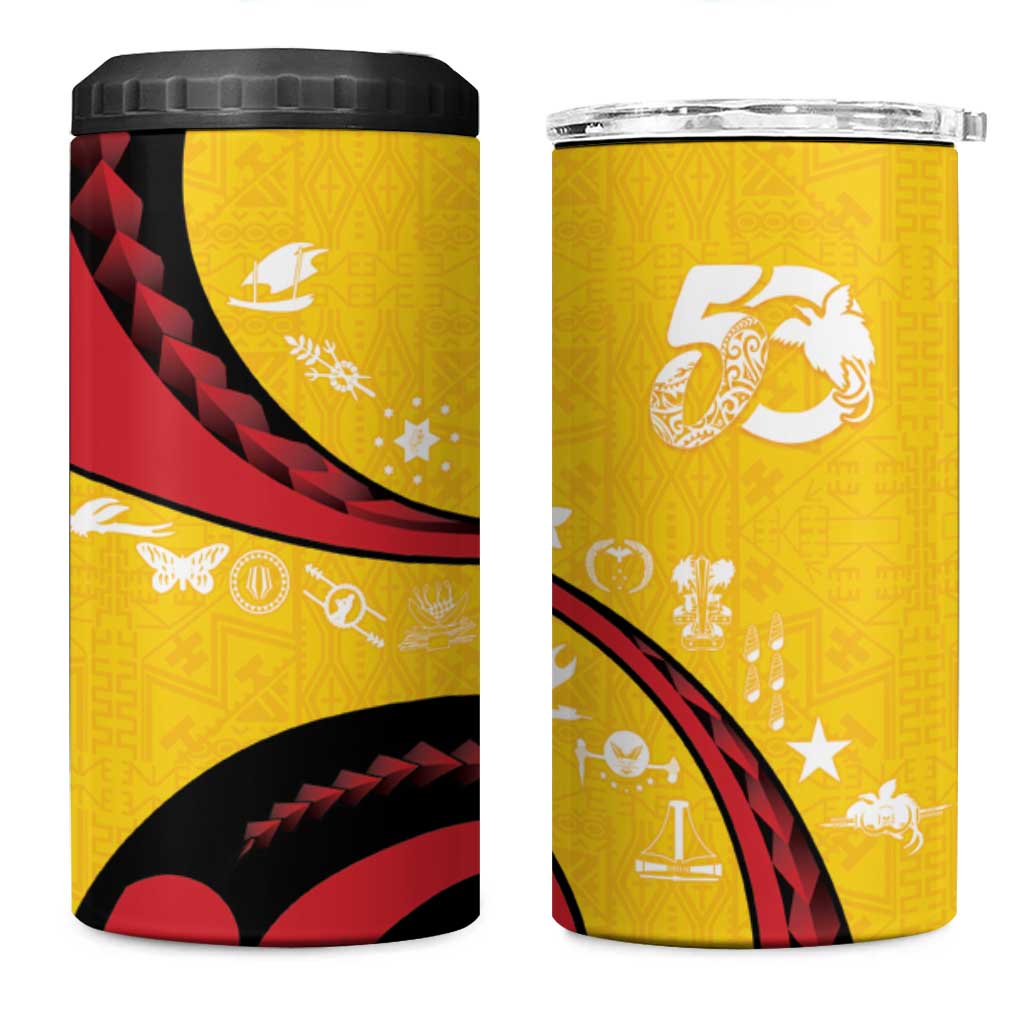 Papua New Guinea 50th Independence Anniversary 4 in 1 Can Cooler Tumbler Special Style Yellow Version LT05 One Size: 16 oz Yellow - Polynesian Pride