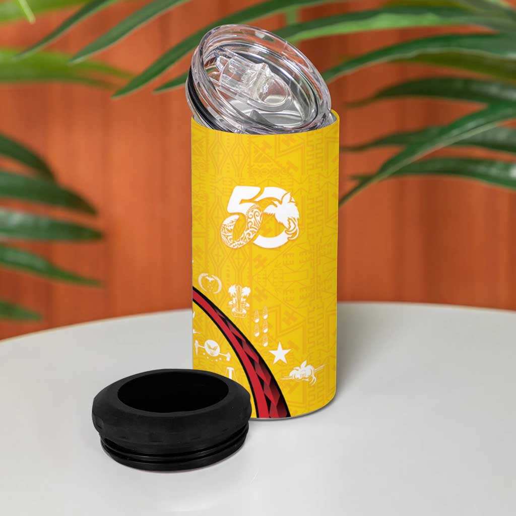 Papua New Guinea 50th Independence Anniversary 4 in 1 Can Cooler Tumbler Special Style Yellow Version LT05 - Polynesian Pride