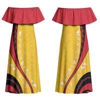 Papua New Guinea Independence Couples Matching Off Shoulder Maxi Dress and Long Sleeve Button Shirt Special Style Yellow Version LT05 - Polynesian Pride