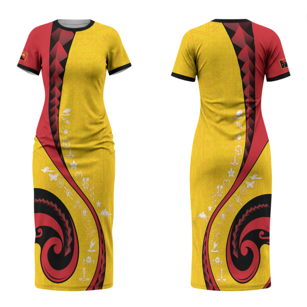 Papua New Guinea Independence Couples Matching Short Sleeve Bodycon Dress and Hawaiian Shirt Special Style Yellow Version LT05 - Polynesian Pride
