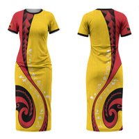 Papua New Guinea Independence Couples Matching Short Sleeve Bodycon Dress and Hawaiian Shirt Special Style Yellow Version LT05 - Polynesian Pride