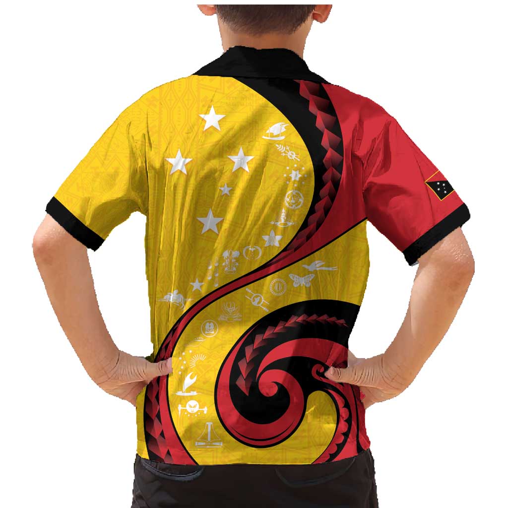 Papua New Guinea 50th Independence Anniversary Family Matching Mermaid Dress and Hawaiian Shirt Special Style Yellow Version - Polynesian Pride