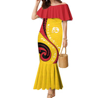Papua New Guinea 50th Independence Anniversary Family Matching Mermaid Dress and Hawaiian Shirt Special Style Yellow Version - Polynesian Pride