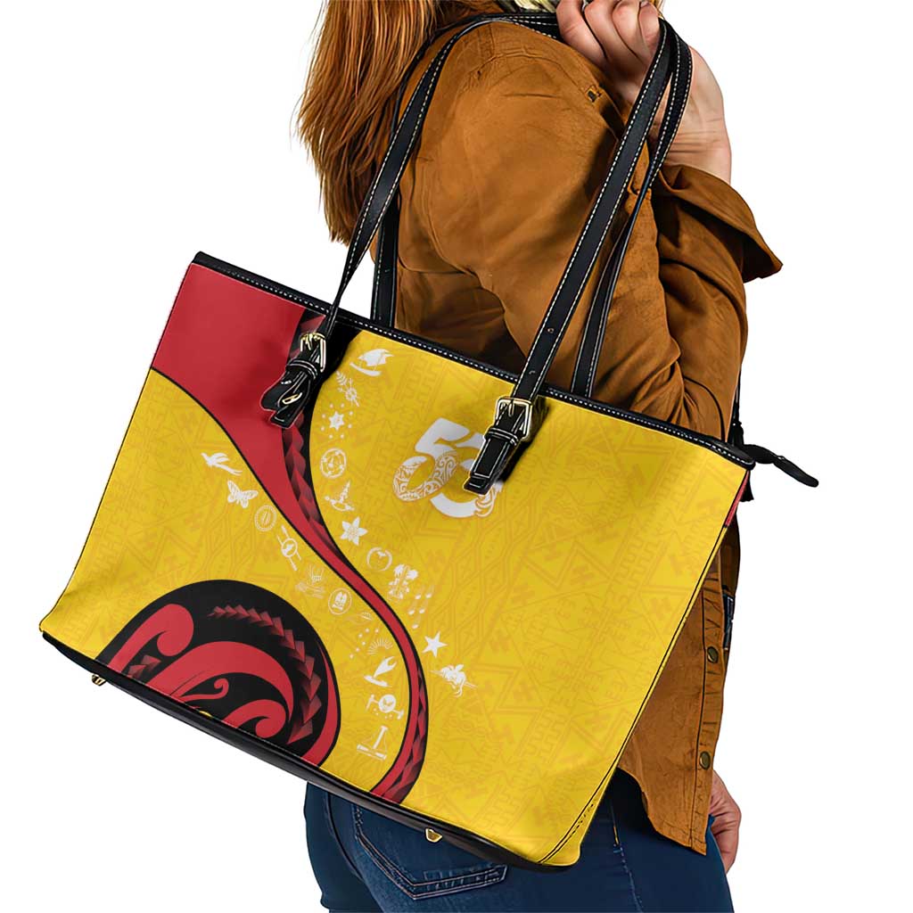 Papua New Guinea 50th Independence Anniversary Leather Tote Bag Special Style Yellow Version - Polynesian Pride