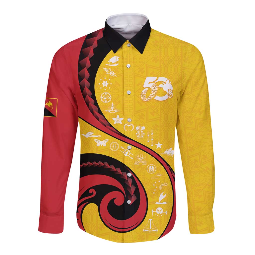 Papua New Guinea 50th Independence Anniversary Long Sleeve Button Shirt Special Style Yellow Version LT05 Unisex Yellow - Polynesian Pride