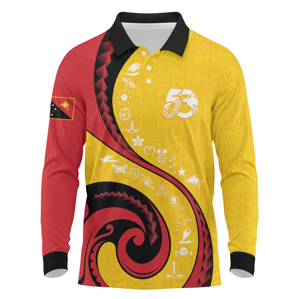 Papua New Guinea 50th Independence Anniversary Long Sleeve Polo Shirt Special Style Yellow Version LT05 Yellow - Polynesian Pride