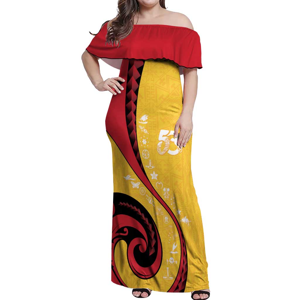 Papua New Guinea 50th Independence Anniversary Off Shoulder Maxi Dress Special Style Yellow Version - Polynesian Pride