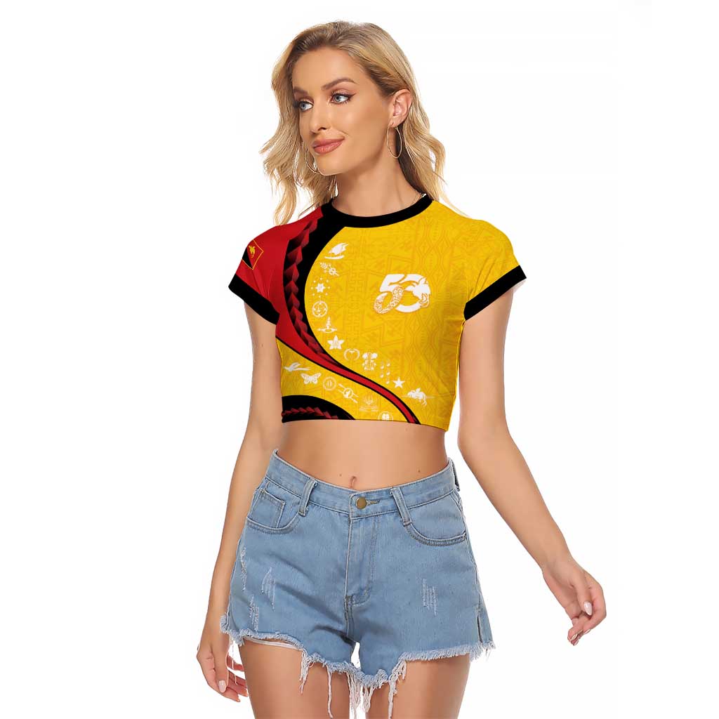 Papua New Guinea 50th Independence Anniversary Raglan Cropped T Shirt Special Style Yellow Version - Polynesian Pride