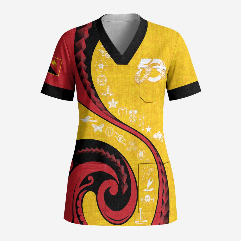 Papua New Guinea 50th Independence Anniversary Scrub Top Special Style Yellow Version - Polynesian Pride