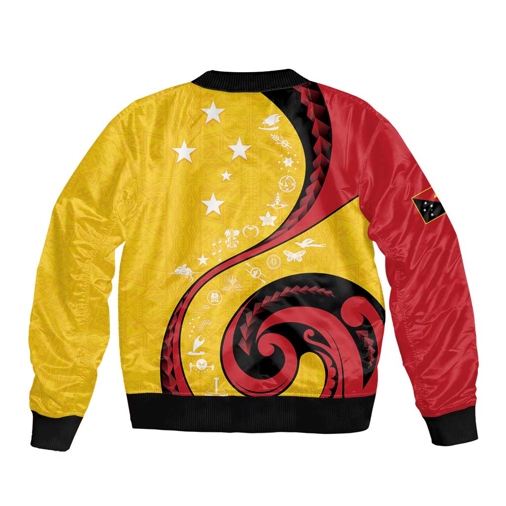 Papua New Guinea 50th Independence Anniversary Sleeve Zip Bomber Jacket Special Style Yellow Version - Polynesian Pride