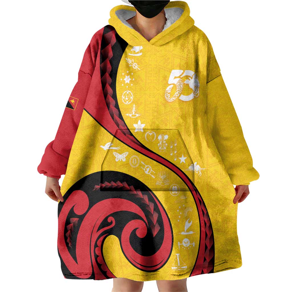 Papua New Guinea 50th Independence Anniversary Wearable Blanket Hoodie Special Style Yellow Version LT05 - Polynesian Pride