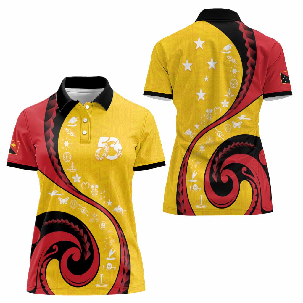 Papua New Guinea 50th Independence Anniversary Women Polo Shirt Special Style Yellow Version - Polynesian Pride