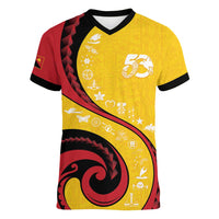 Papua New Guinea 50th Independence Anniversary Women V-Neck T-Shirt Special Style Yellow Version - Polynesian Pride