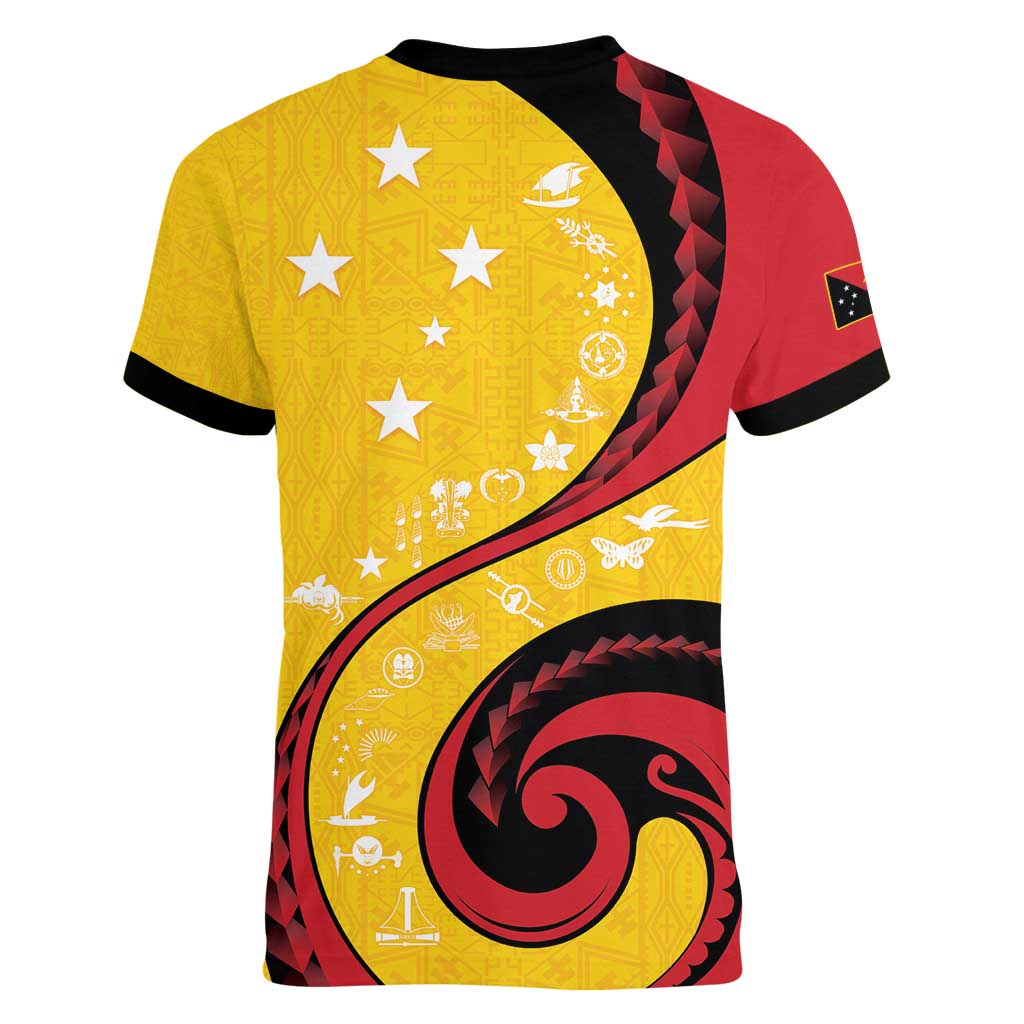 Papua New Guinea 50th Independence Anniversary Women V-Neck T-Shirt Special Style Yellow Version - Polynesian Pride