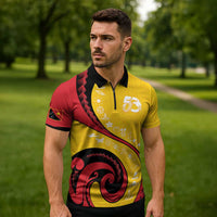 Papua New Guinea 50th Independence Anniversary Zipper Polo Shirt Special Style Yellow Version - Polynesian Pride