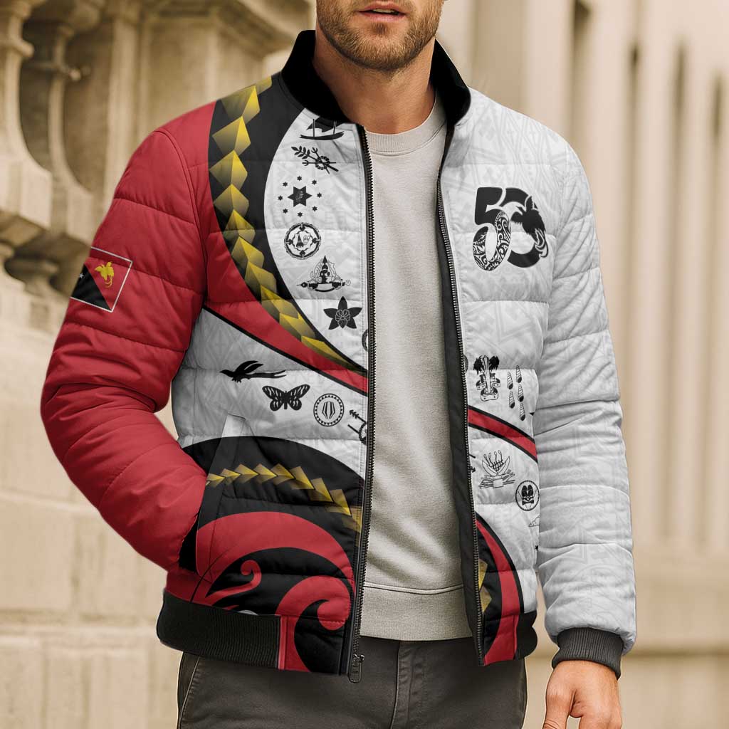 Papua New Guinea 50th Independence Anniversary Bomber Puffer Jacket Special Style White Version - Polynesian Pride