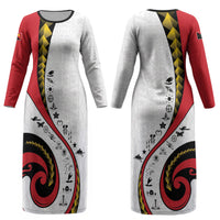 Papua New Guinea Independence Couples Matching Long Sleeve Bodycon Dress and Long Sleeve Button Shirt Special Style White Version LT05 - Polynesian Pride