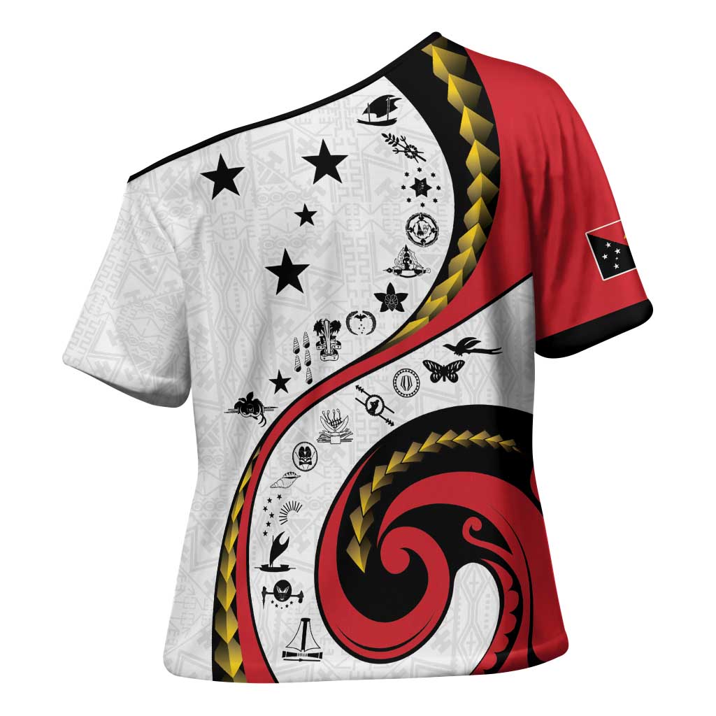 Papua New Guinea 50th Independence Anniversary Cross Shoulder Shirt Special Style White Version - Polynesian Pride