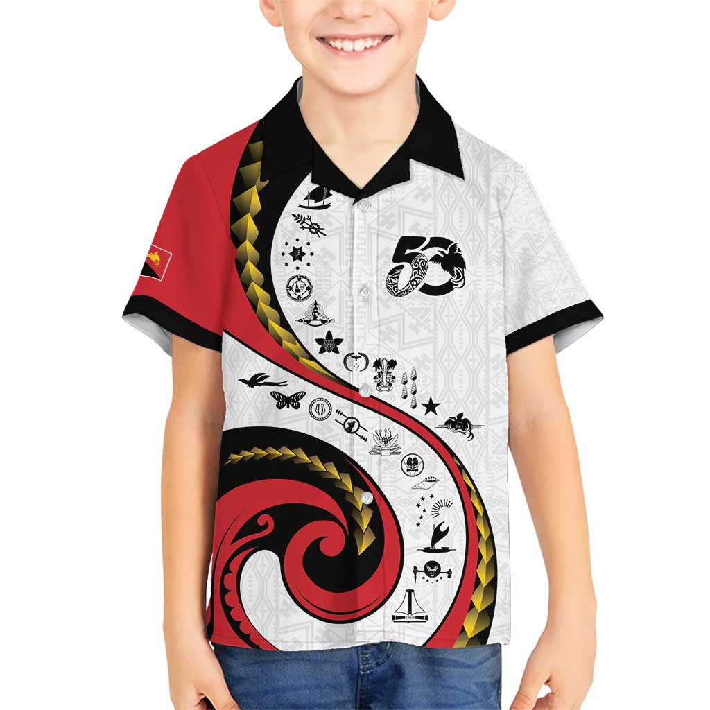 Papua New Guinea 50th Independence Anniversary Family Matching Tank Maxi Dress and Hawaiian Shirt Special Style White Version - Polynesian Pride
